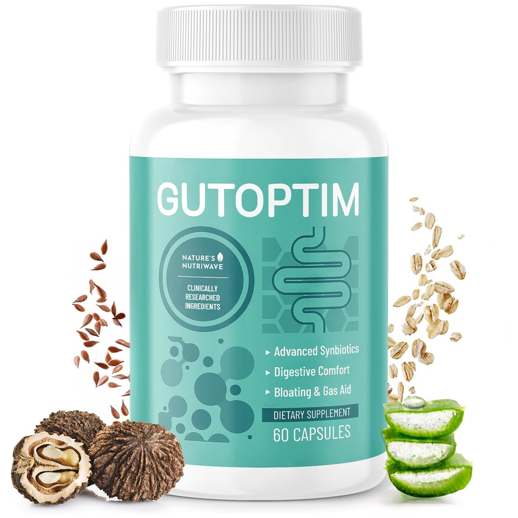 GutOptim Probiyotik & Prebiyotik Capsules | Synbiyotik Gut Health & Bloating Relief for Women & Men | Enzyme with Probiyotiks for Digestive Health | Non-GMO, 60 Ct, 1 Ay Supply