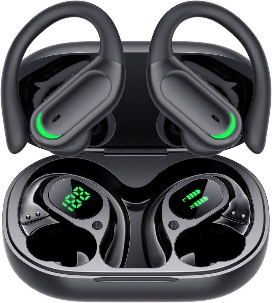 Ασύρματα ακουστικά Bluetooth 5.4 Ακουστικά, 96hrs Playtime, Ασύρματη Θήκη Φόρτισης LED, Over Ear Ακουστικά, ENC Θόρυβος Ακύρωση, Hi-Fi Ήχος, IP7 Αδιάβροχη, για αθλητικές προπονήσεις (Deep Black)