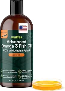 Wuffes Advanced Omega 3 Fish Oil for Dogs, Natural EPA & DHA Fatty Acids, Supports Health Skin and Coat, Ortak Beslenme, Digestion & Immune System - 100% Pure Wild Alaskan Fish Oil - 8 Oz
