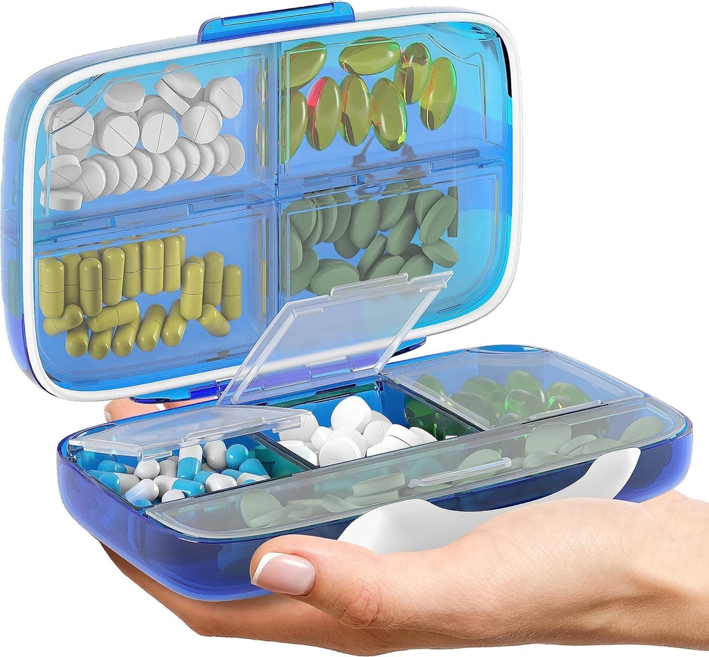 Μπλε και Rose Airtight Χάπια Organizer Χάπια κουτί Μεγάλο Χάπια Dispenser Αρχική συμπλήρωμα Ταξιδιών Κάτοχος Φορητή βιταμίνη Ταξινόμηση Jumbo Μέγεθος 8 Διαμέρισμα Vitamin Container Καθημερινή Ιατρική Ταξίδια Απαραίτητα