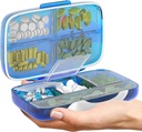 Blue ve Rose Airtight Pill Organizer Pill Box Büyük Pill Mineral Ev Seyahat Tamamlayıcı Portatif Vitamin Sorter Jumbo Boyut 8 Karşılaştırmalı Vitamin Konteyner Günlük Tıp Seyahat Essentials