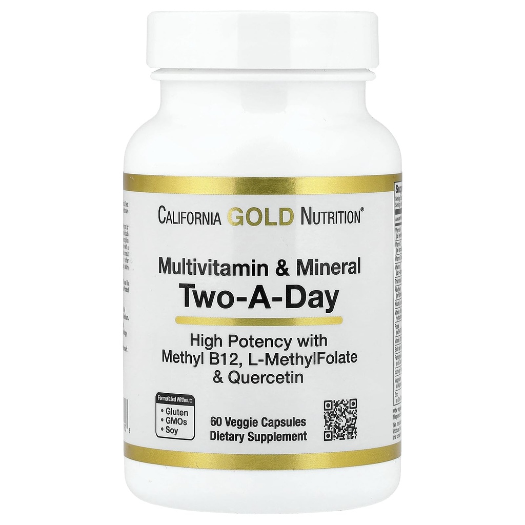 California Gold Nutrition Multivitamin ve Mineral ile MethylFolate ve Bio-Quercetin, Two-A-Day, 60 Veggie Capsules