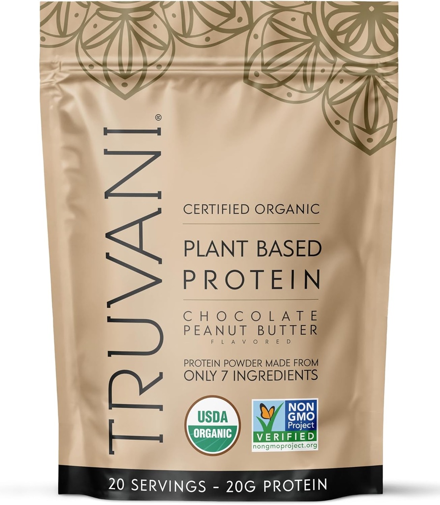 Truvani Vegan Pea Protein Toz | Chocolate Peanut Butter | 20g Organik Bitki Tabanlı Protein | 20 Hizmet | Keto | Gluten & Dairy Free | Low Carb | No Ek Olmayan Şeker
