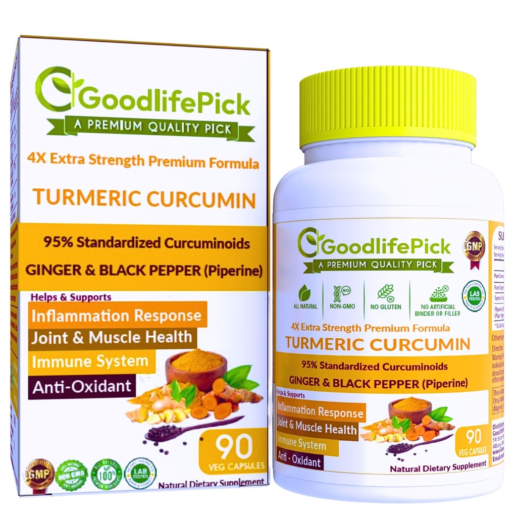 Premium Turmeric Capsules with Ginger and Black Pepper. Turmeric Curcumin% 95 Curcuminoids & Ginger Root All Natural NonGMO NO Rice Toz NO Stearate NO Silica NO Gluten 90ct