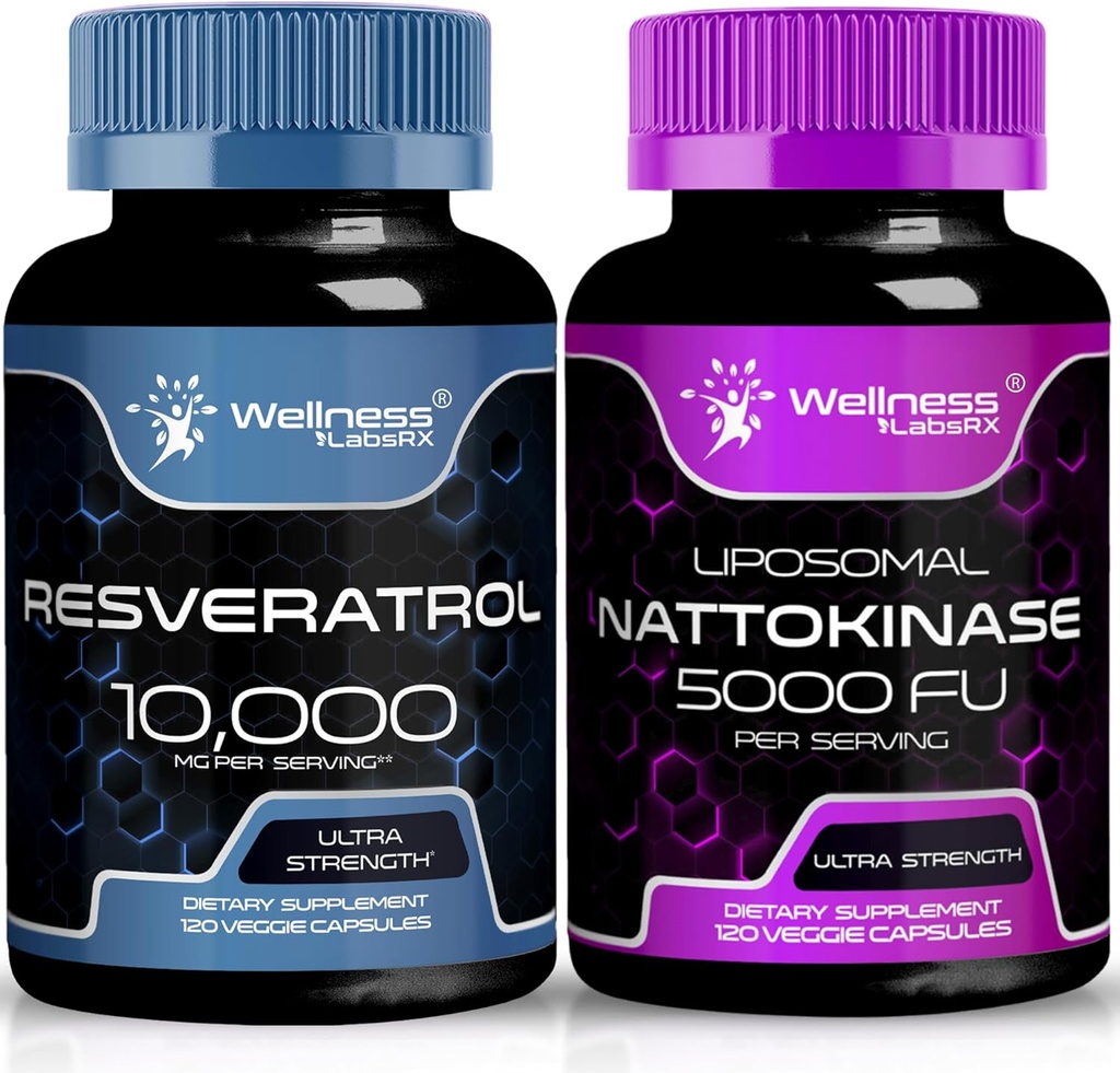 WELNESS LABSRX Resveratrol Κάψουλες 10000mg - Nattokinase Συμπληρώματα Κάψουλες - 5000 FU