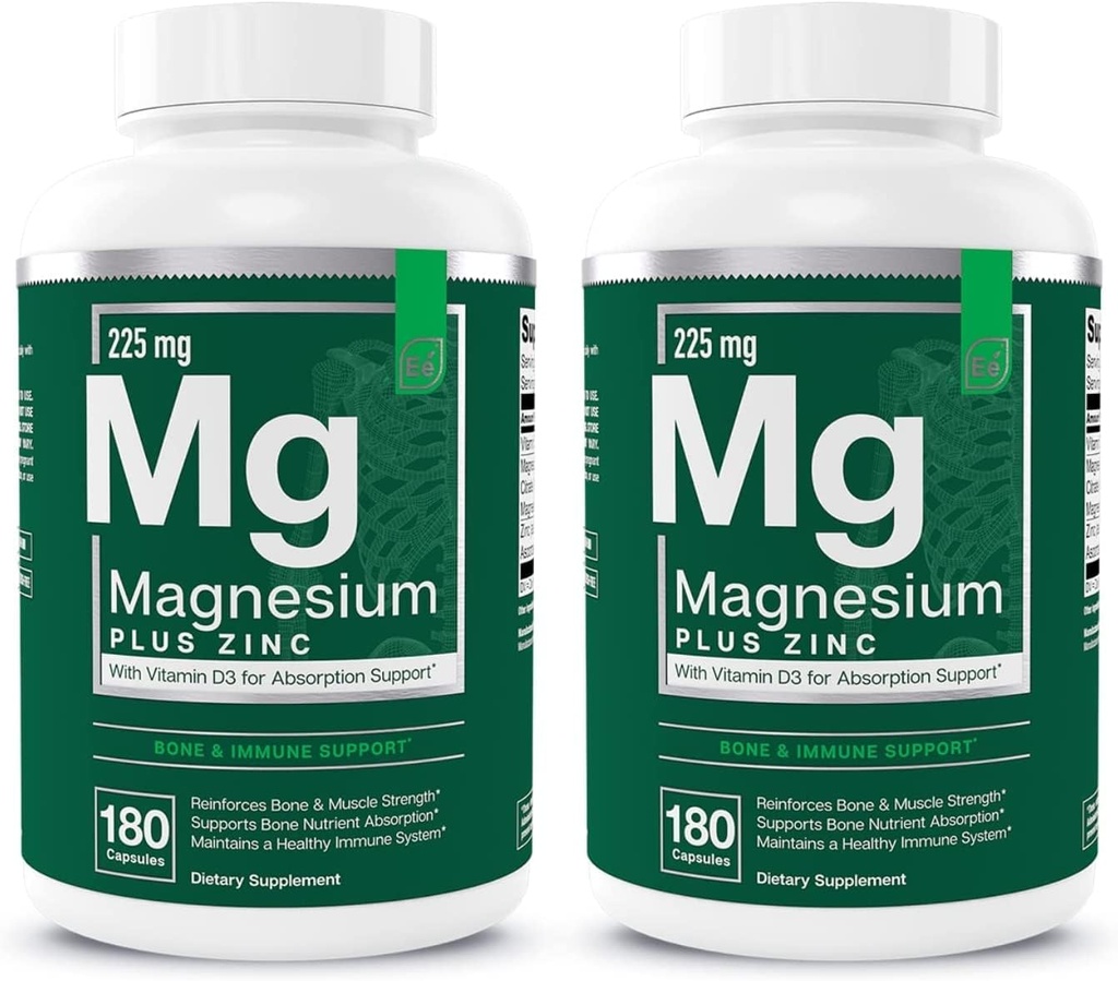 Essential Elements Magnezyum Plus Çinko D3 ile Vitamin | Bilimsel Olarak Formüle edilmiş Kalp, Bone & Muscle Support | 225 mg Triple-Strength Magnezyum Kompleks with Glycinate, Malate, Citrate | 360 Count