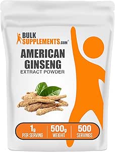 BulkSupplements.com American Ginsengi Toz - SMA Supplement, Herbal Supplements - Gluten Free, 1g per Service, 500g (1.1 lbs) (Paket 1)
