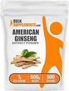 BulkSupplements.com American Ginsengi Toz - SMA Supplement, Herbal Supplements - Gluten Free, 1g per Service, 500g (1.1 lbs) (Paket 1)