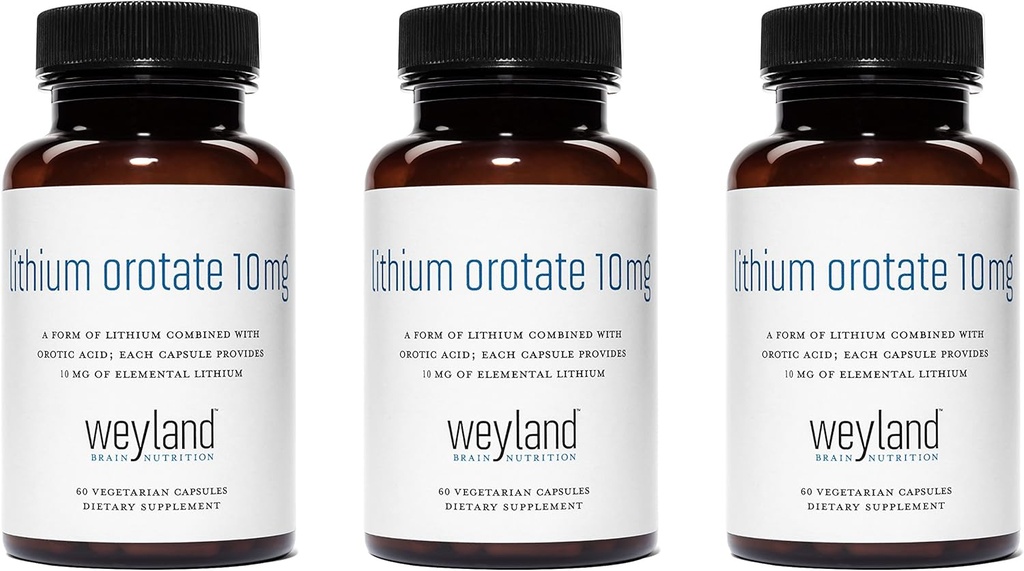 Lityum Orotate 10 mg (3 Şişe), 180 Vegetarian Capsules