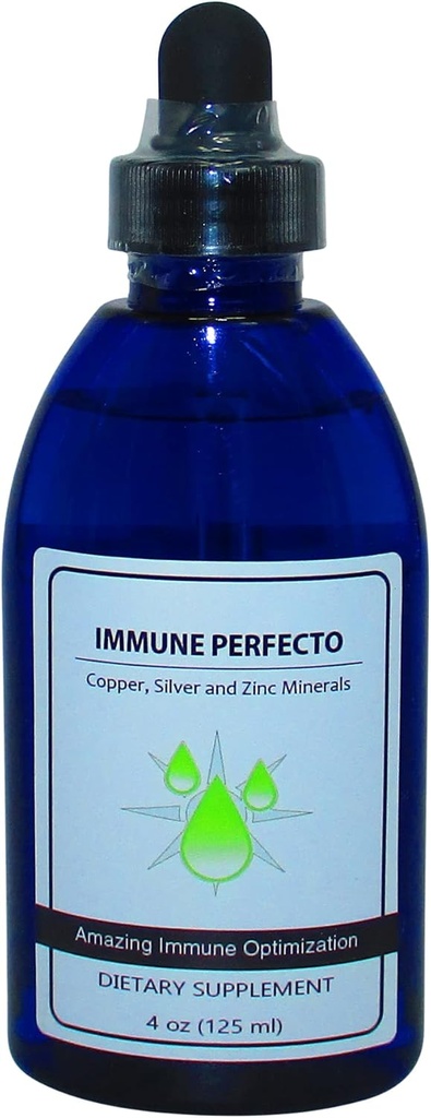 Immune Perfecto - Colloidal Silver 3000 PPM, Bakır ve çinko 2000 PPM | Atom Parçacık İz Mineral Immune Support Supplement - 4 oz.