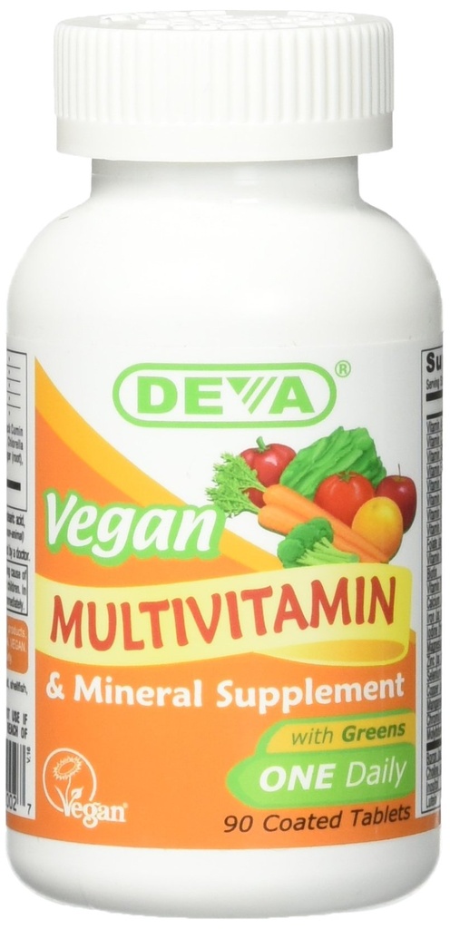 Deva Vegan Multivitamin and Mineral Supplement - Φόρμουλα μιας φοράς ανά ημέρα με πράσινο - Βιταμίνες A, C, D, E, B Complex, Υψηλής ισχύος διαμόρφωση για την καθημερινή υγεία και ευεξία - 90 Επικαλυμμένα δισκία, 1- Pack