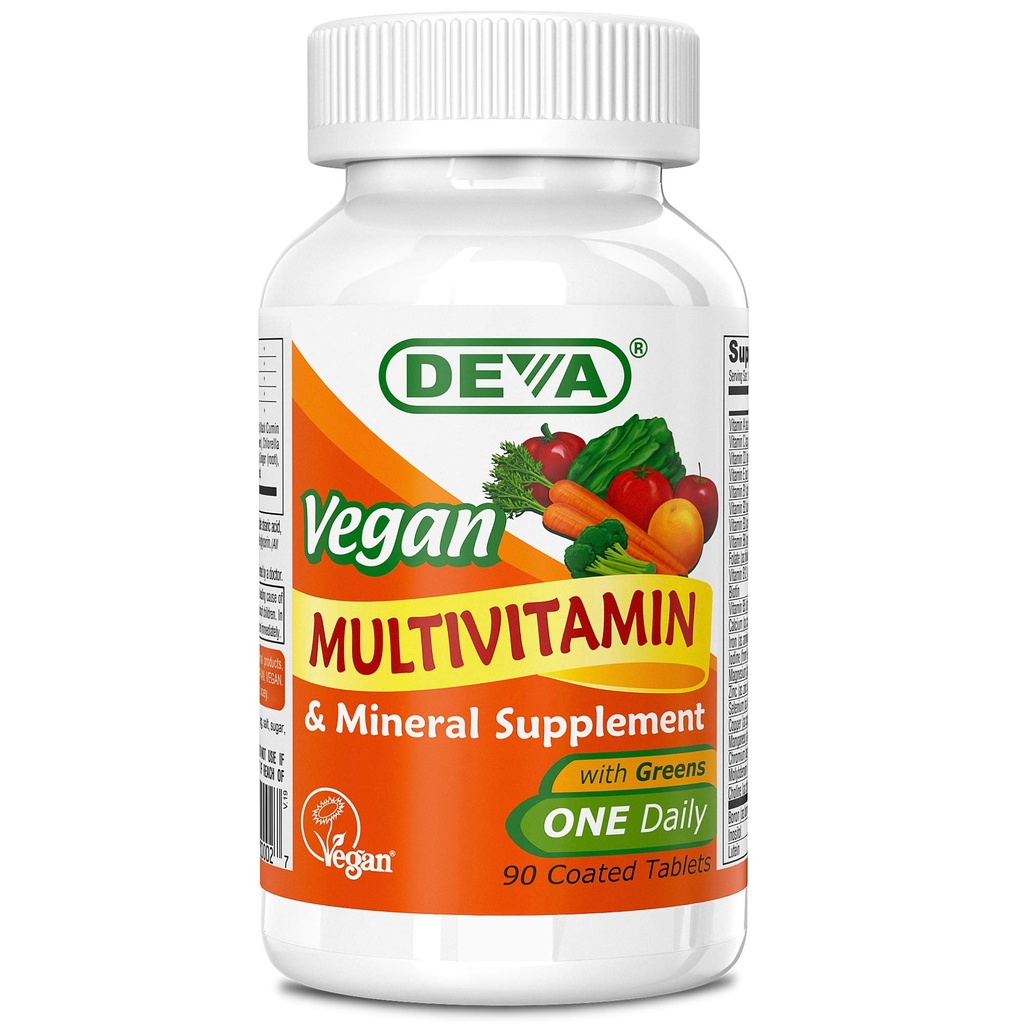 Deva Vegan Multivitamin and Mineral Supplement - Φόρμουλα μιας φοράς ανά ημέρα με πράσινο - Βιταμίνες A, C, D, E, B Complex, Υψηλής ισχύος διαμόρφωση για την καθημερινή υγεία και ευεξία - 90 Επικαλυμμένα δισκία, 1- Pack