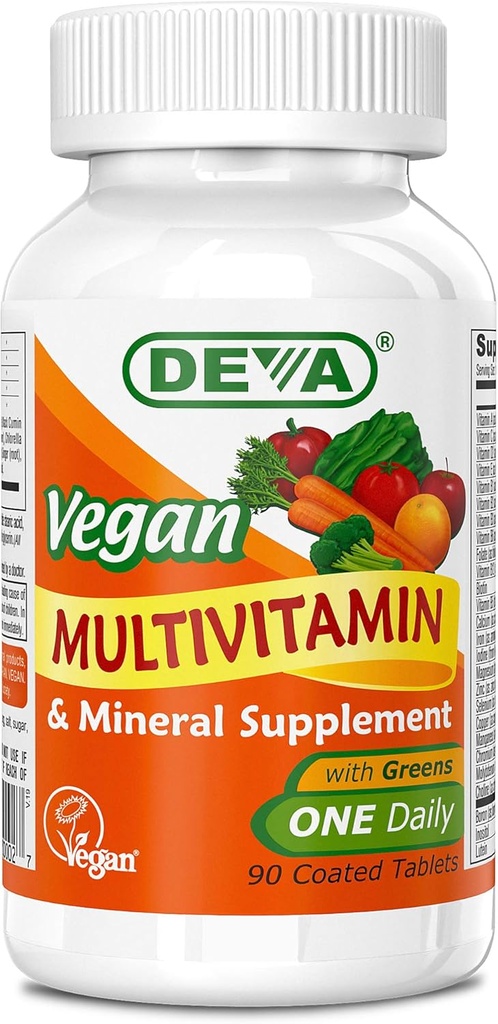 Deva Vegan Multivitamin ve Mineral Supplement - Bir kez Gün Formula Yeşillerle - Vitaminler A, C, D, E, B Kompleksi, Günlük Sağlık ve Sağlık için Yüksek Lisans Formülasyonu - 90 Kaplamalı Tabletler, 1-Pack