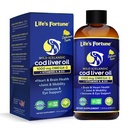 Life's Fortune Cod Liver Oil Liquid Organic Lemon Flavor (8 Oz) 1000 mg Omega + Vitamin A, E & D3 - Supports Immune Health - 100% Fish Oil Supplement from Wild Ocean Cod-GMO Free