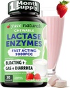 Yuve Natural Fast Action Dairy Relief Delicious Chewables - Lactase Enzyme 9000 FCC - Πείτε αντίο στη δυσφορία για τα γαλακτοκομικά από τη δυσανεξία στη λακτόζη - Φράουλα Κρέμα Γεύσης - 30ct