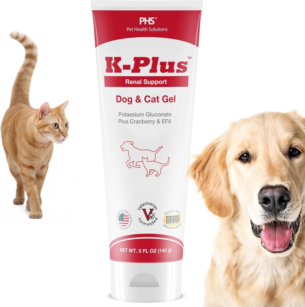 K-Plus Gel για σκύλους & γάτες – Citrate κάλιο & Cranberry συμπλήρωμα για νεφρά, ούρα Φυλλαδική υγεία, UTI ανακούφιση, προστασία πέτρας, ισορροπία ηλεκτρολυτών, μυών & καρδιακή λειτουργία - Made in USA - 5 oz