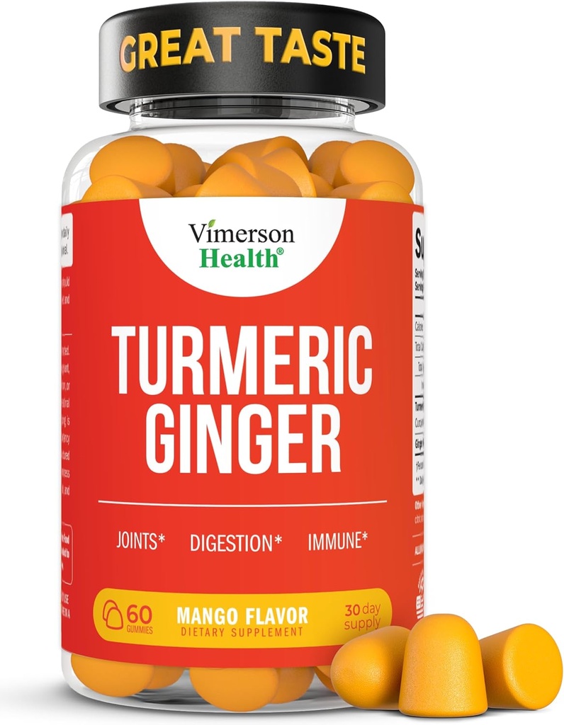 Turmeric Supplement - Curcumin C3 Kompleksi + Ginger Root for Gut & Joint Health - Natural Turmeric Curcumin Supplement 95 Curcuminoids. Contains 260 mg Tumeric Extract. 60 Mango Flavor Turmeric Gummies
