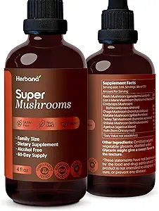 Super Mushrooms 8-in1 - 4 fl oz Sıvı Tür - Beyin ATM & Immune Support Drops - Reishi, Lion's Mane, Cordyceps, Chaga, Mitake, Türkiye Tails, Shiitake Agaricus - High Potency - 90-Day Supply