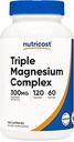 Nutricost Triple Magnezyum Kompleksi (300 mg, 120 Capsules) - Di-Magnesium Malate, Bisglycinate ve Citrate, 60 Hizmet