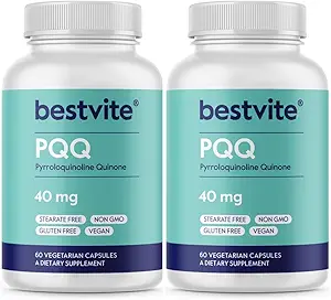 BESTVITE PQ 40 mg (Pyrroquinoline Quinone) (120 Vejetaryen Capsules) (60 x 2) - Stearates - Vegan - GMO - Gluten Free