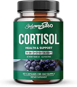 Cortisol Health & Support for Hormon Balance, Sound Sleep, Focus, Mood & Stress support - Contains Ashwagandha, L-theanine, Rhodiola Rosea Root Extract - Gluten free, Vegan, Non-GMO - 60 kapsül.