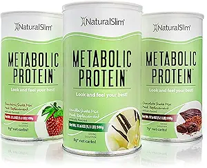 NaturalSlim Variety Treats – All Flavors of Metabolic Whey Protein Powder (Chocolate, Vanilla & Strawberry) - Low Carb Meal Replacement, Smoothie Mix, Protein Shake 