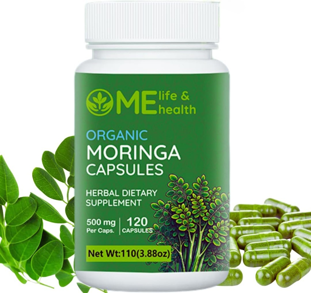 ME LIFE & SA Moringa Capsules,% 100 Organik Moringa oleifera Leaf, Pure Moringa Toz, mmune System, Essential Vitamins & Amino Asits Non-GMO & Gluten Free, Pure & Natural 120 ct. 500 mg caps