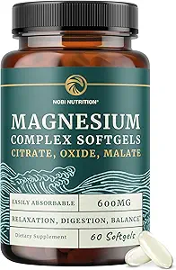 Triple Softgels | Citrate, Malate, & Oksit | Yüksek derecede Absorb Magnezyum Supplement for Digestion, Calm, Leg Cramps, & Sleep Support | 300 mg Kompleks | Swallow Soft Gels | 60 Count