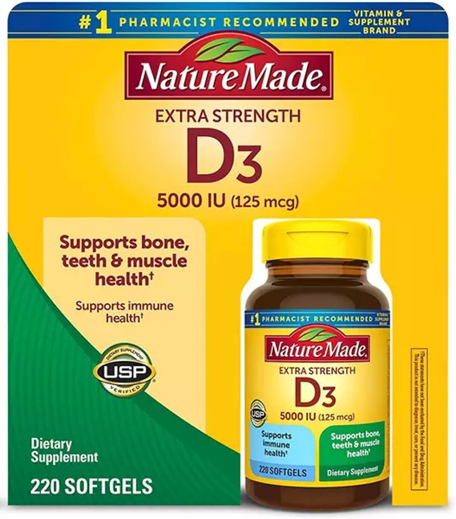 Nature Made Vitamin D-3 5000IU 220 Count Softgels