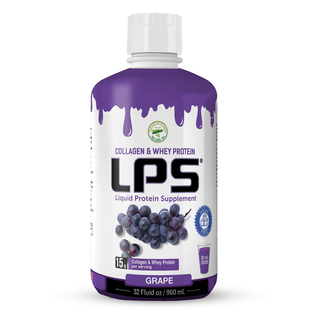 LPS Liquid Collagen & Whey Protein Supplement - Sugar-Free, Dye-Free, Non-GMO Drink - Hydrolyzed Collagen & Whey Hydro Erkekler ve Kadınlar için sağlıklı Skin & Saçları teşvik ediyor, Grape, 32 fl ozzzzz