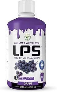 LPS Liquid Collagen & Whey Protein Supplement - Sugar-Free, Dye-Free, Non-GMO Drink - Hydrolyzed Collagen & Whey Hydro Erkekler ve Kadınlar için sağlıklı Skin & Saçları teşvik ediyor, Grape, 32 fl ozzzzz