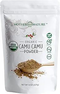 Camu Camu Powder Organic Vitamin C - 8 oz Bag 45 Servings - Raw Camu Camu Berry, Natural VIT C Supplement Powder for Immune Support - Vegan, Non-GMO