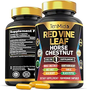 Red Vine Leaf Extract Supplement - 7in1 Formula - Συνδυάστε με Horse Chestnut, Beet Root, Acai Berry, Hawthorn Berry, Σκόρδο και Μαύρο πιπέρι - 150 κάψουλες για 75 ημέρες προσφοράς