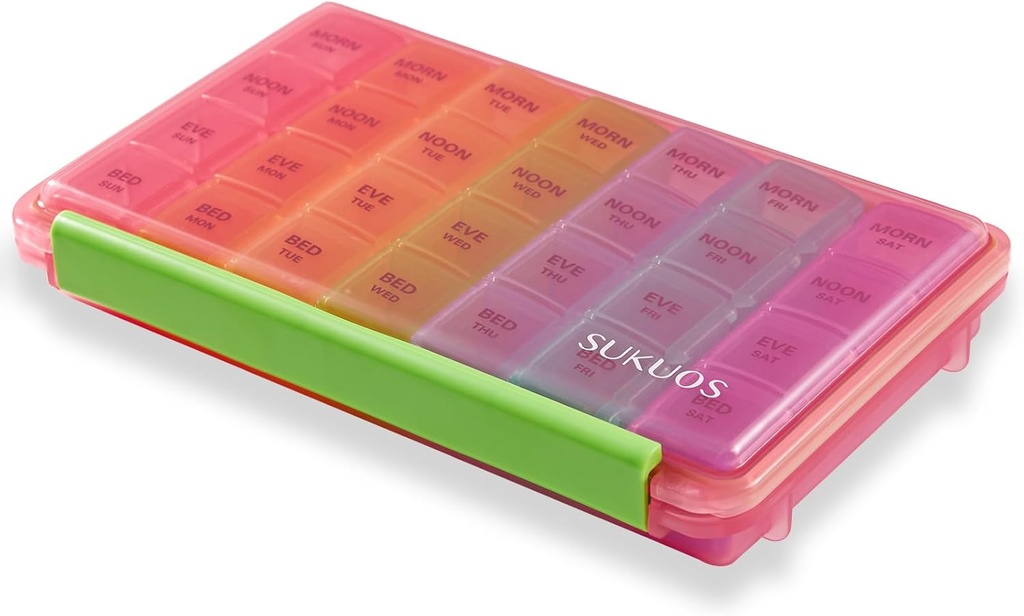 Sukuos Weekly Pill Organizer 7 Ημέρα 4 φορές την ημέρα, Moisture-Resist Large Daily Pill Box Περιπτώσεις Ιατρικής για Βιταμίνη / Fish Oil / Συμπληρώματα (Pink)