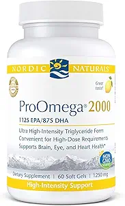 Nordic Naturals ProOmega 2000, Lemon Flavor - 2150 mg Omega-3 - 60 Soft Gels - Ultra High-Potency Fish Oil - EPA & DHA - Beyini, Eye, Heart, & Immune Health - Non-GMO - 30 Servisler