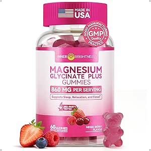 Μαγνήσιο Γλυκινικό Gummies 600mg, μη Γλουτένη-ελεύθερο, Μαγνήσιο Gummies για ενήλικες & παιδιά, ύπνο, χαλάρωση & εστίαση, μικτή γεύση μούρου, 60 μέτρα