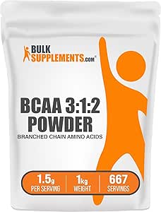 BulkSupplements.com BCAA 3:1:2 Toz - BCAA Supplements, Branched Chain replicas Toz - Unflavored & Gluten Free, 1.5g per Service, 1 kg (Pack of 5) (11 lbs)