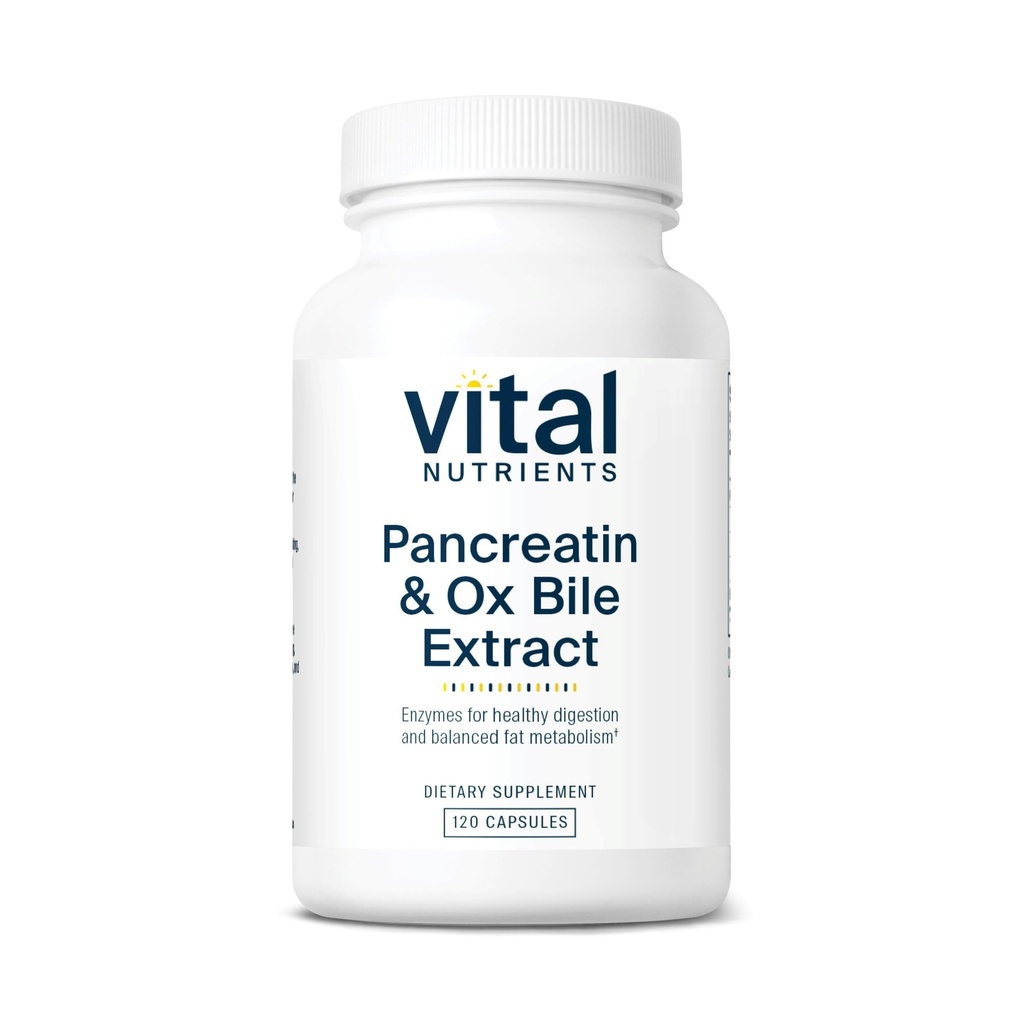 Vital Nutrients Pancreatin & Ox İnek 500 mg | Kadınlar ve Erkekler için Doğal Digestive Enzymes | Protein, Fat ve Carbohidratlar *| Gluten, Süt & Soy Free | 120 Capsules