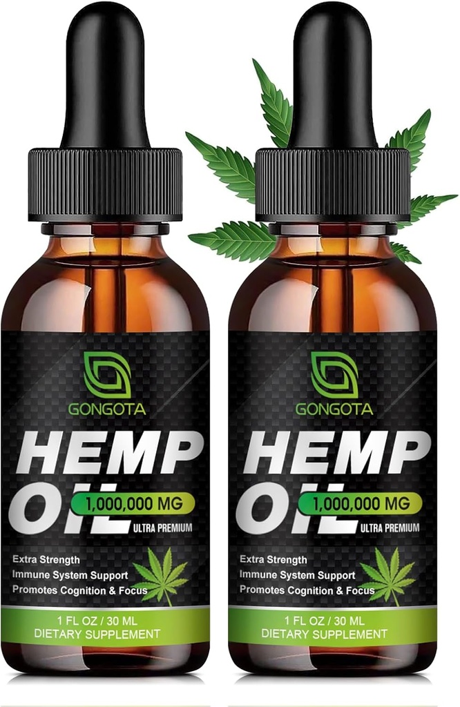(2-Pack) Yüksek Potency Hemp Oil - 1.000.000 maksimum Güçlü - Rahatlama, Stres, Calming, Sleep - Organik Hemp Oil Extract - Vegan, Immunization Support, Non-GMO