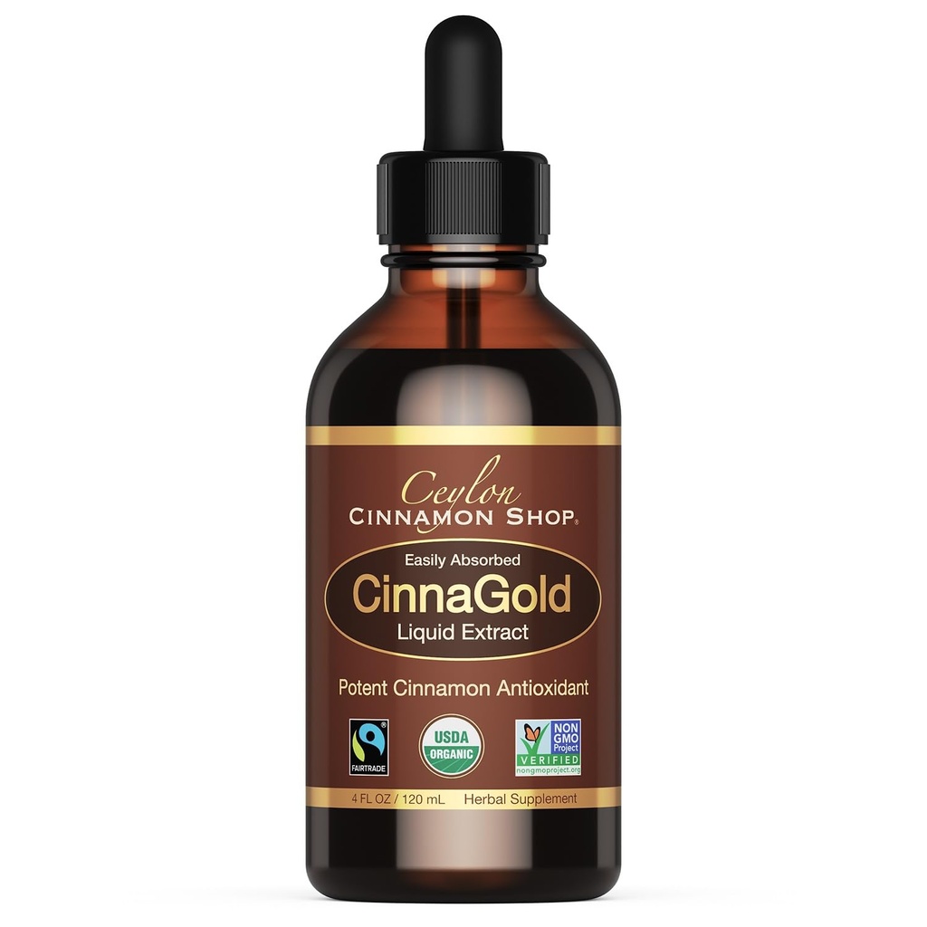 Ceylon Cinnamon Shop CinnaGoldTM Βιολογικό Ceylon Cinnamon (100% Certified) Συμπλήρωμα, Υγρό Εκχύλισμα υψηλής ισχύος, 4 oz. – Σούπερ Αντιοξειδωτικό