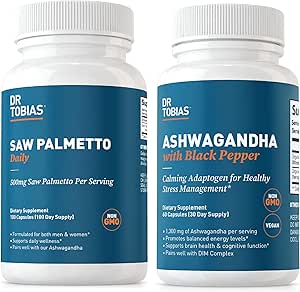Dr. Tobias Saw Palmetto συμπλήρωμα και Ashwagandha κάψουλες, υποστήριξη ορμονική υγεία για γυναίκες & άνδρες, ανθεκτικότητα & συμπληρώματα ισορροπίας, μη ΓΤΟ