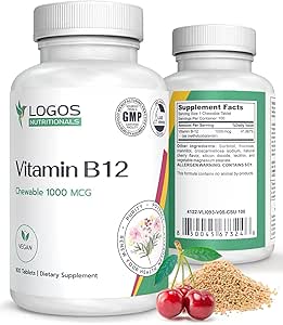 Chewable Vitamin B-12 1000 Mcg | Supports Healthy Brain Function & Memory | Cherry-Flavored B12 Methylcobalamin Supplement for Hair, Skin & Nails - 100 Tablets
