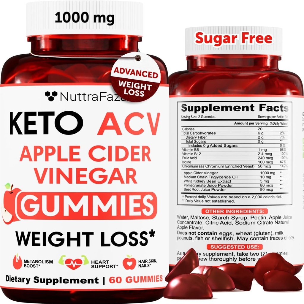 Keto ACV Gummies Advanced Kilo Kaybı - ACV Keto Kadınlar ve Erkekler için Kilo Kaybı - Keto Gummies Supplement - Detox & Cleanse, Digestion - Apple Cider Vinegar - Apple Flavor