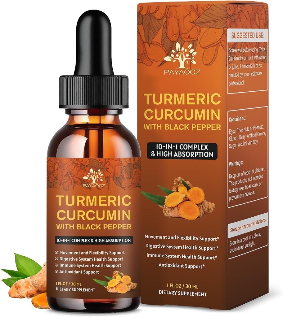 (2 Pack) Organik Turmeric Curcumin Supplement with Black Pepper and Ginger - Sıvı Turmeric Extract Drops ( Cinnamon, Rosemary) - Hareketlilik ve Flexability Support and Digestive Health - 1 Fl Oz Oz Oz