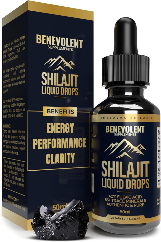 Saf Himalaya Shilajit Liquid Drops - 1000 mg Natural Shilajit Drops - 85+ Trace Minerals &% 40 Fulvic Acid for Energy Boost, Detox Cleanse, Strength & Immunity Support - 50 Day Supply