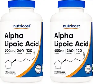 Nutricost Alpha Lipoic Acid 600mg, 240 κάψουλες χορτοφαγίας - Χωρίς γλουτένη, χωρίς σόγια & μη ΓΤΟ, 120 σερβιέτες (2 μπουκάλια)