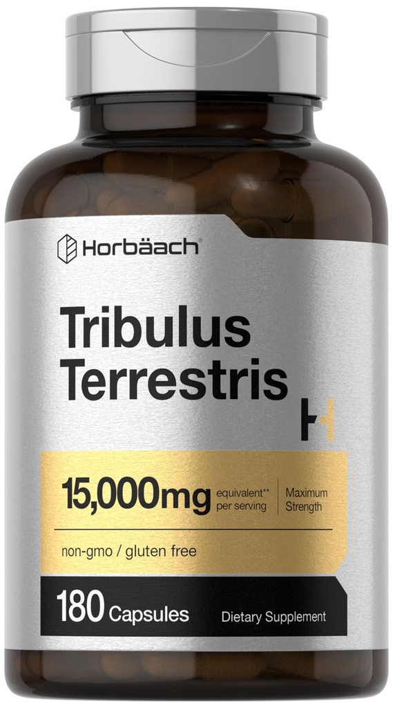 Horbäach Tribulus Terrestris for Men 15000mg | 180 Capsules | Maximum Strength | Non-GMO, Gluten Free Extract Supplement