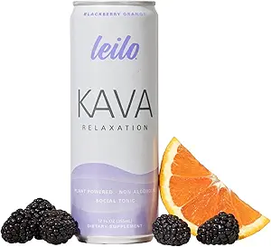 LEILO | Kava Powered Sparkling Relaxation Drink | BlackBerry Orange 12-Pack – Non-ALC Calming Beverage | 12 fl oz Cans (Pack of 12)