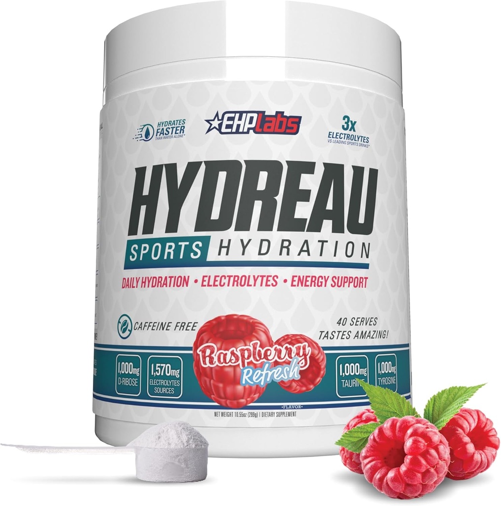 EHP Laboratuvarları Hydreau Electrolytes Toz No Sugar - Endurance & Energy için Hydration Toz - Erkekler ve Kadınlar için Elektrolyte Toz - Sugar Free Electrolytes - Raspberry Reno (40 Serves)