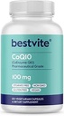 BESTVITE Coenzyme CoQ10 100 mg (120 Vegetarian Capsules) Doğal Fermented - No Stearates - No Fillers - Vegan - Non GMO - Gluten Free